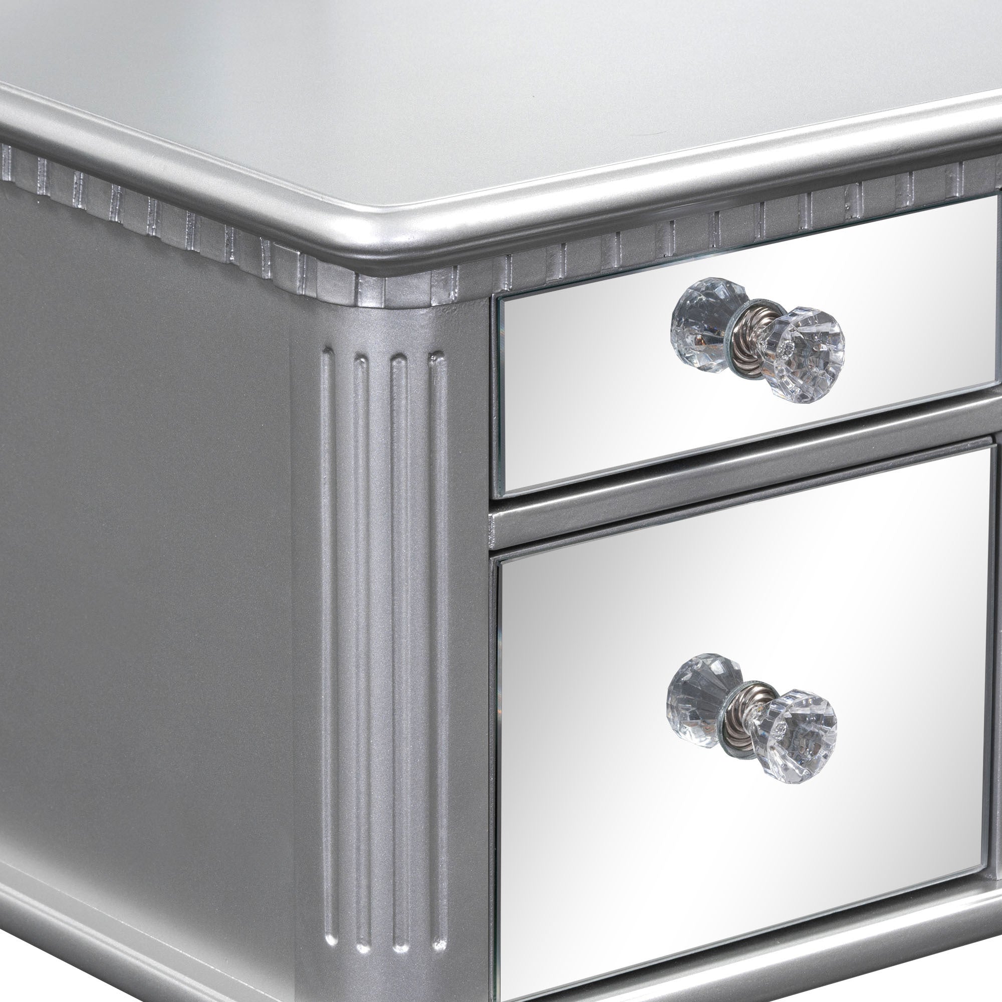 43" Makeup Vanity Set With Mirrored Drawers And Stool - Silver