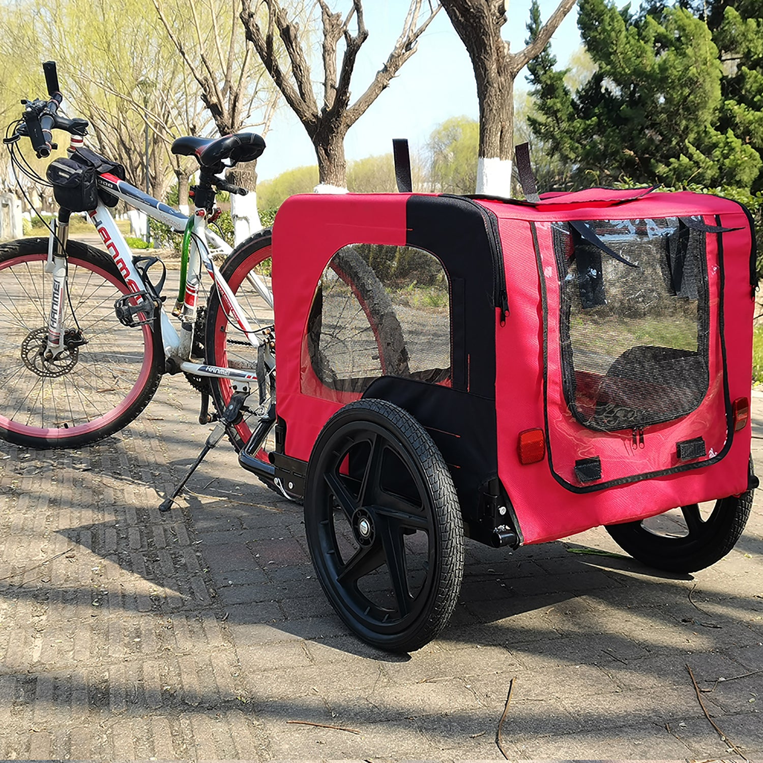 Bicycle Trailer for Pets Outdoor Foldable Red Color with reflectors and safety flag