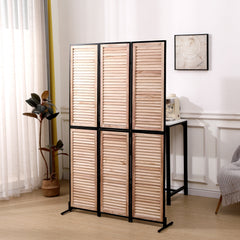 3 Panel Room Dividers and Folding Privacy Screen Natural Wooden Room Partitions 6ft - Natural