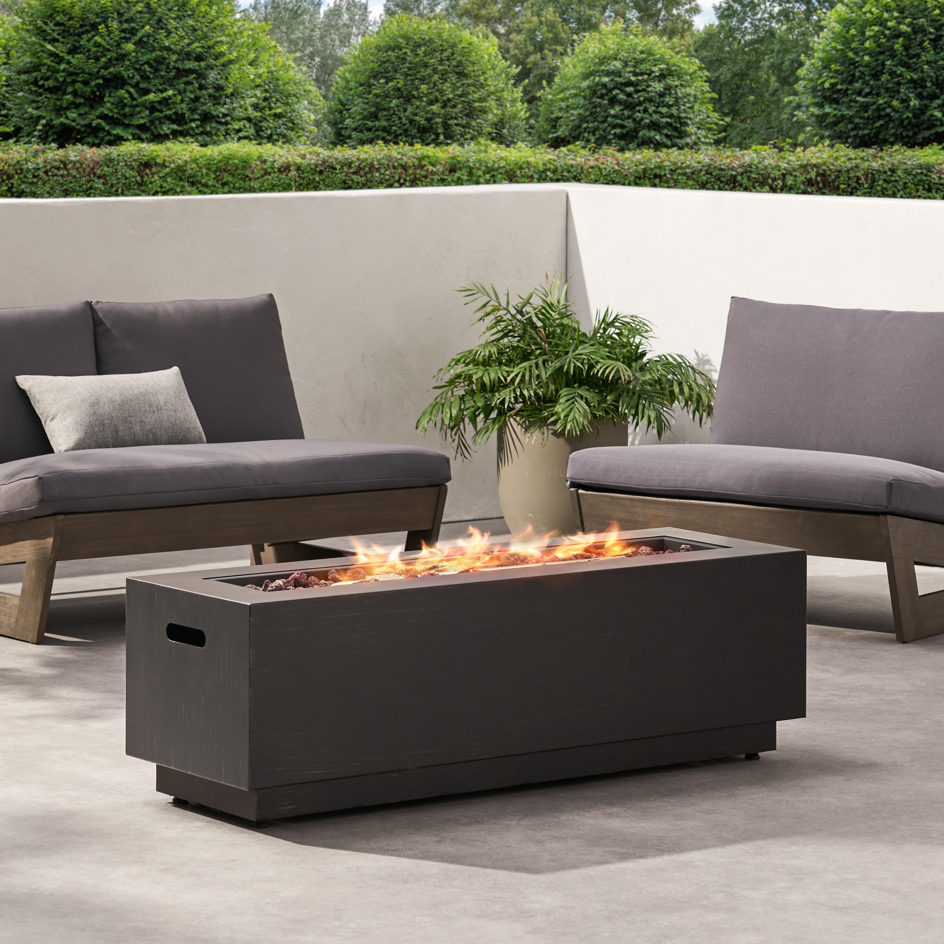 Rectangular Iron Fire Pit - Brown+Gold