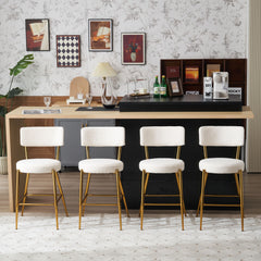 Set of 4 Modern Teddy Fabric Upholstered Bar Stools, Metal base high stool - Beige