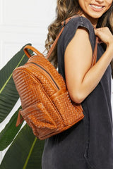 Chic Faux Leather Woven Backpack