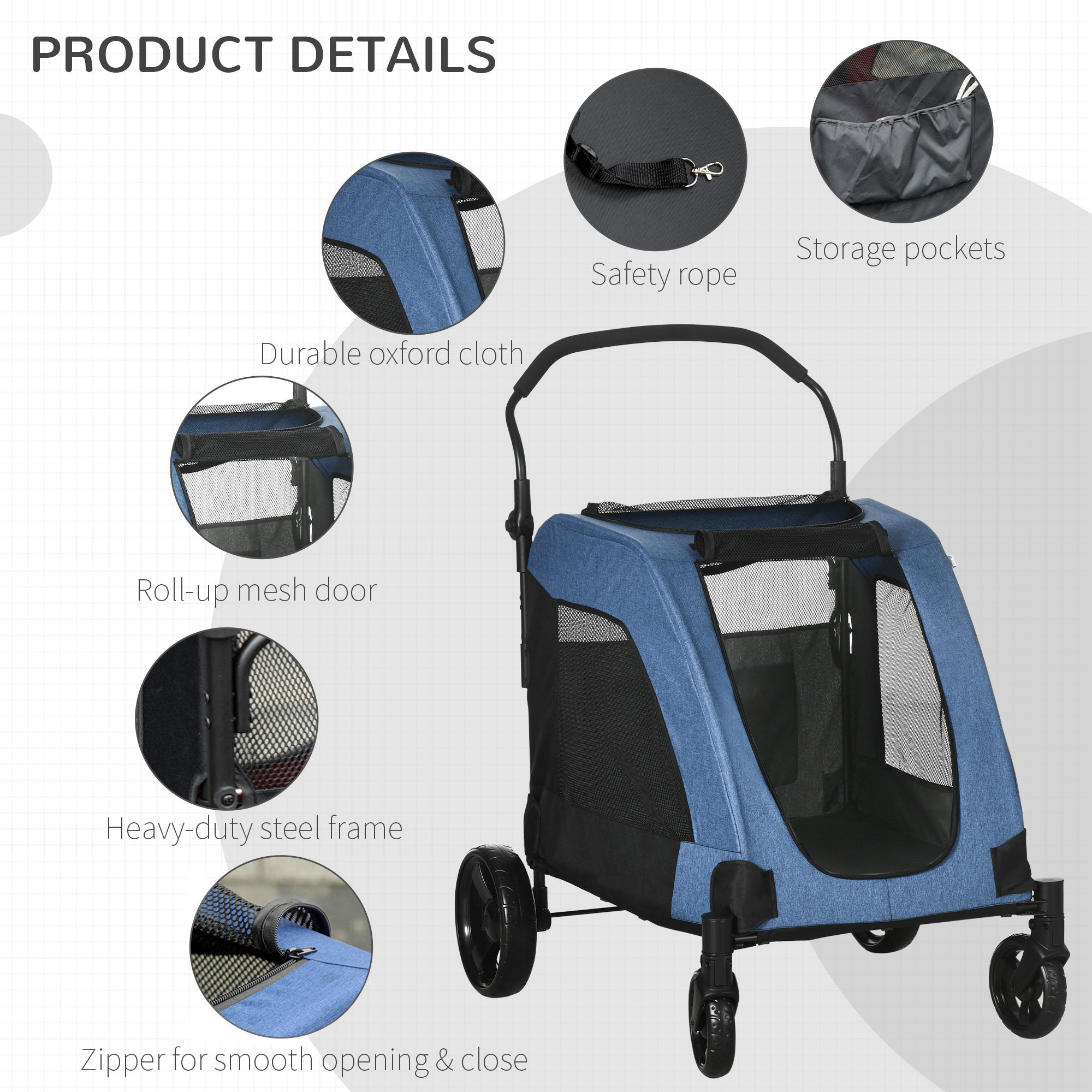 PawHut Pet Stroller Universal Wheel with Storage Basket Ventilated Foldable Oxford Fabric for Medium Size Dogs, Blue