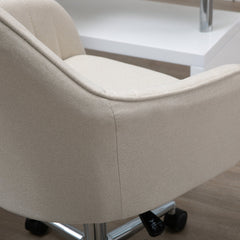 Mid-Back Task Chair, Fabric Home Office Chair, Swivel Desk Chair with Tub Shape Design & Lined Pattern Back - Beige