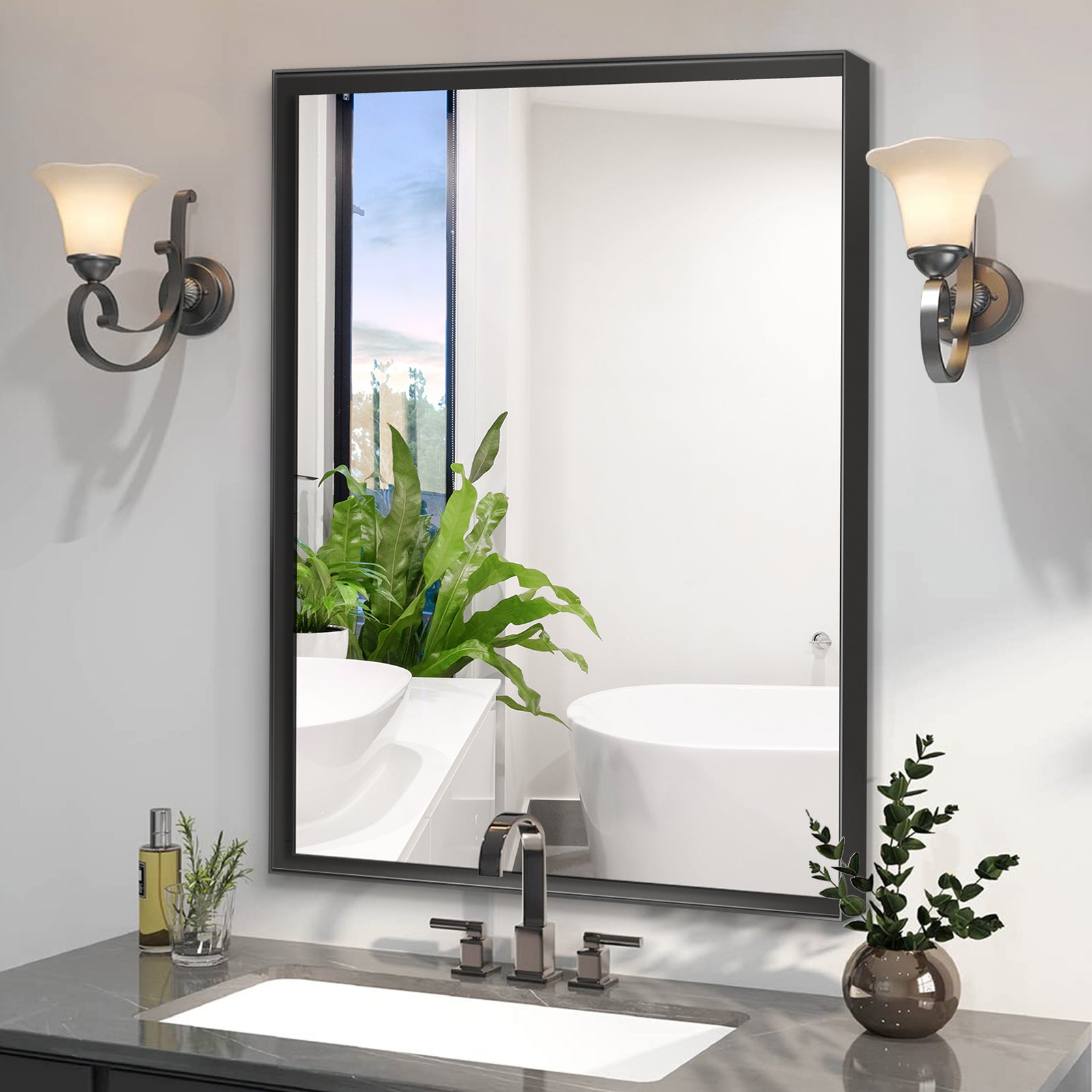 Glossy Black Bathroom Wall Mirrors 48x30inch (Horizontal & Vertical)