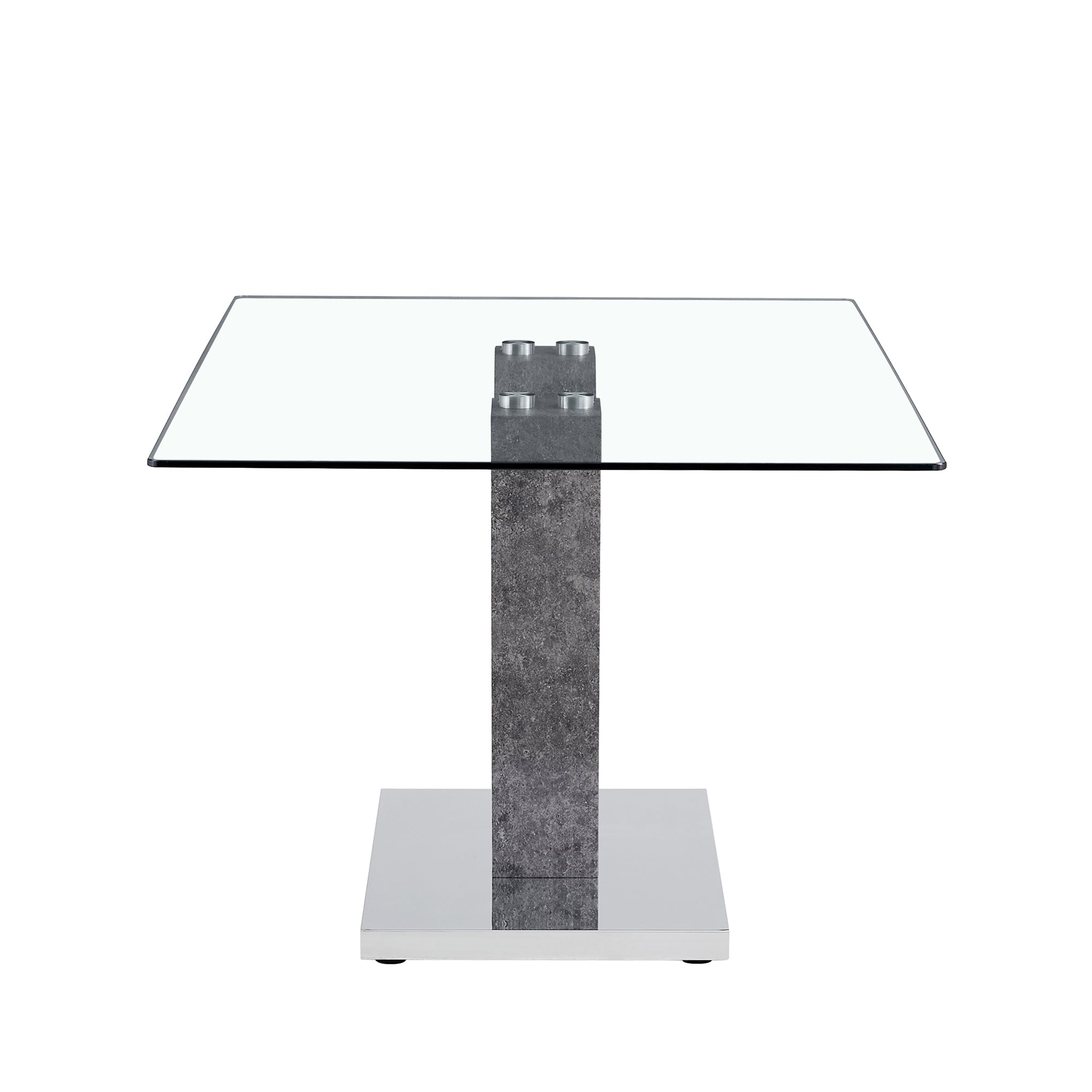 Modern Minimalist Rectangular Glass Dining Table for 6-8 people - Transparent Glass Silver V