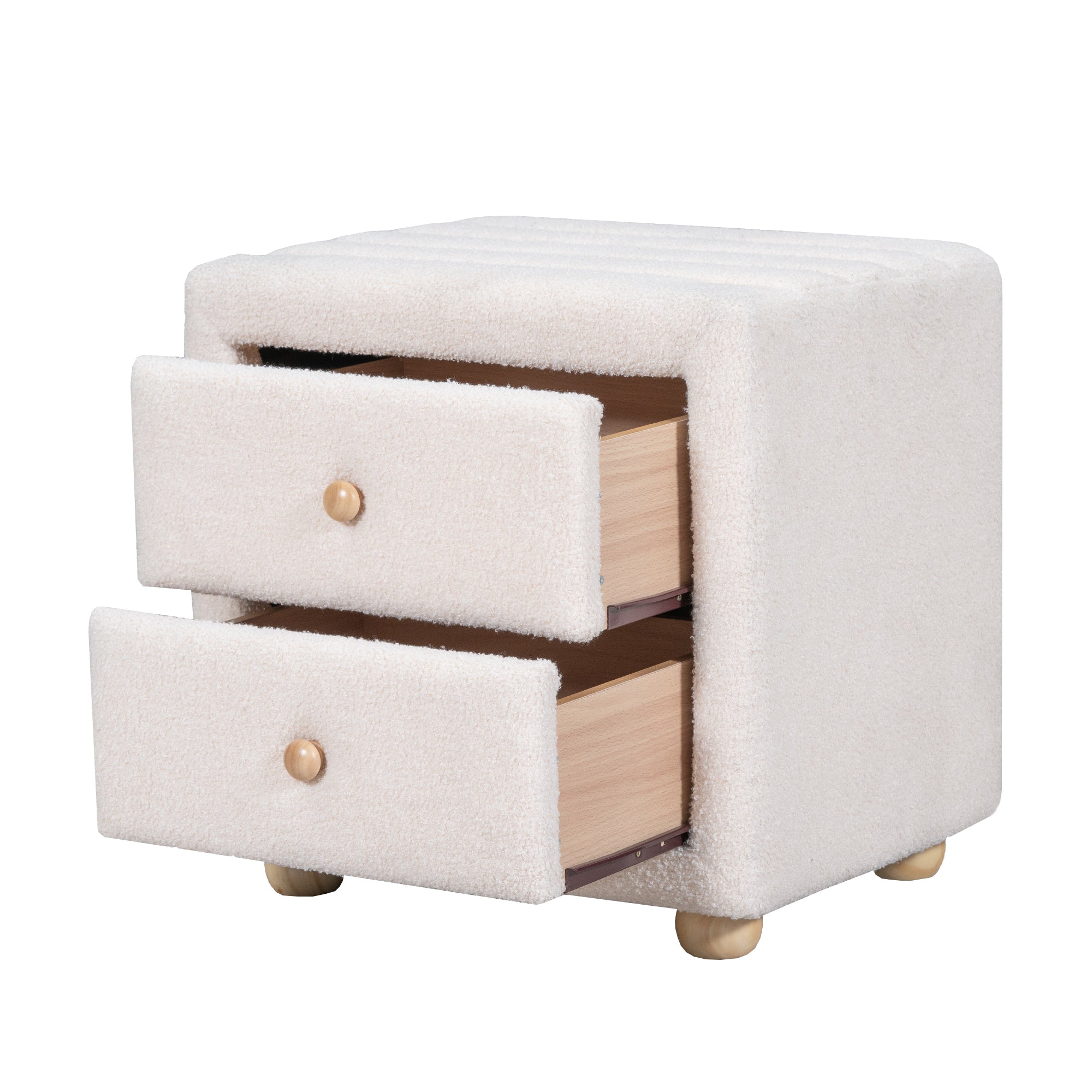 Teddy Fleece Nightstand with 2 Drawers - Beige