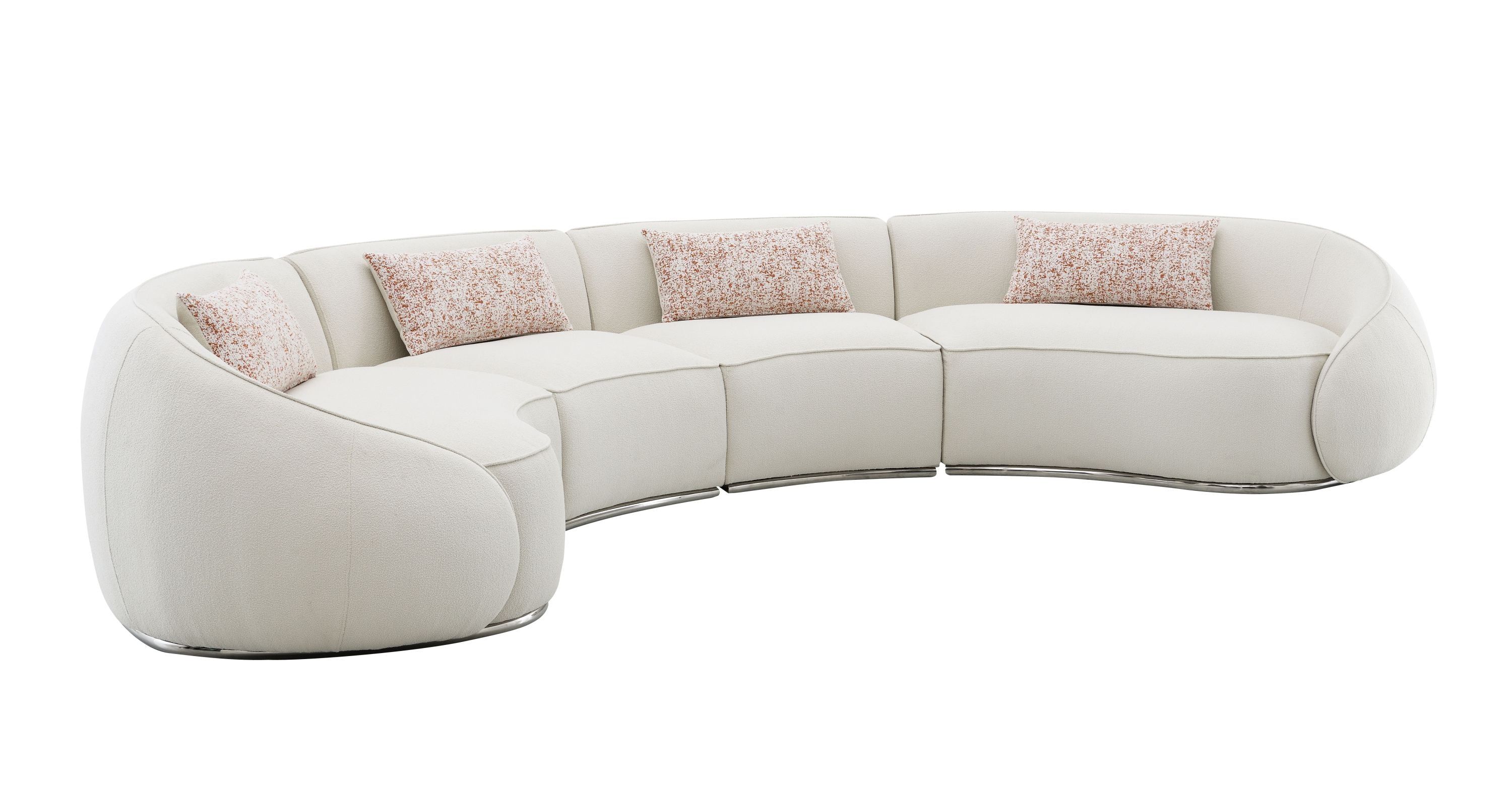 Sectional Sofa w/3 Pillows, Beige Boucle