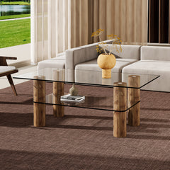 Minimalist and Modern Double-Layer Transparent Tempered Glass Coffee Table and Coffee Table