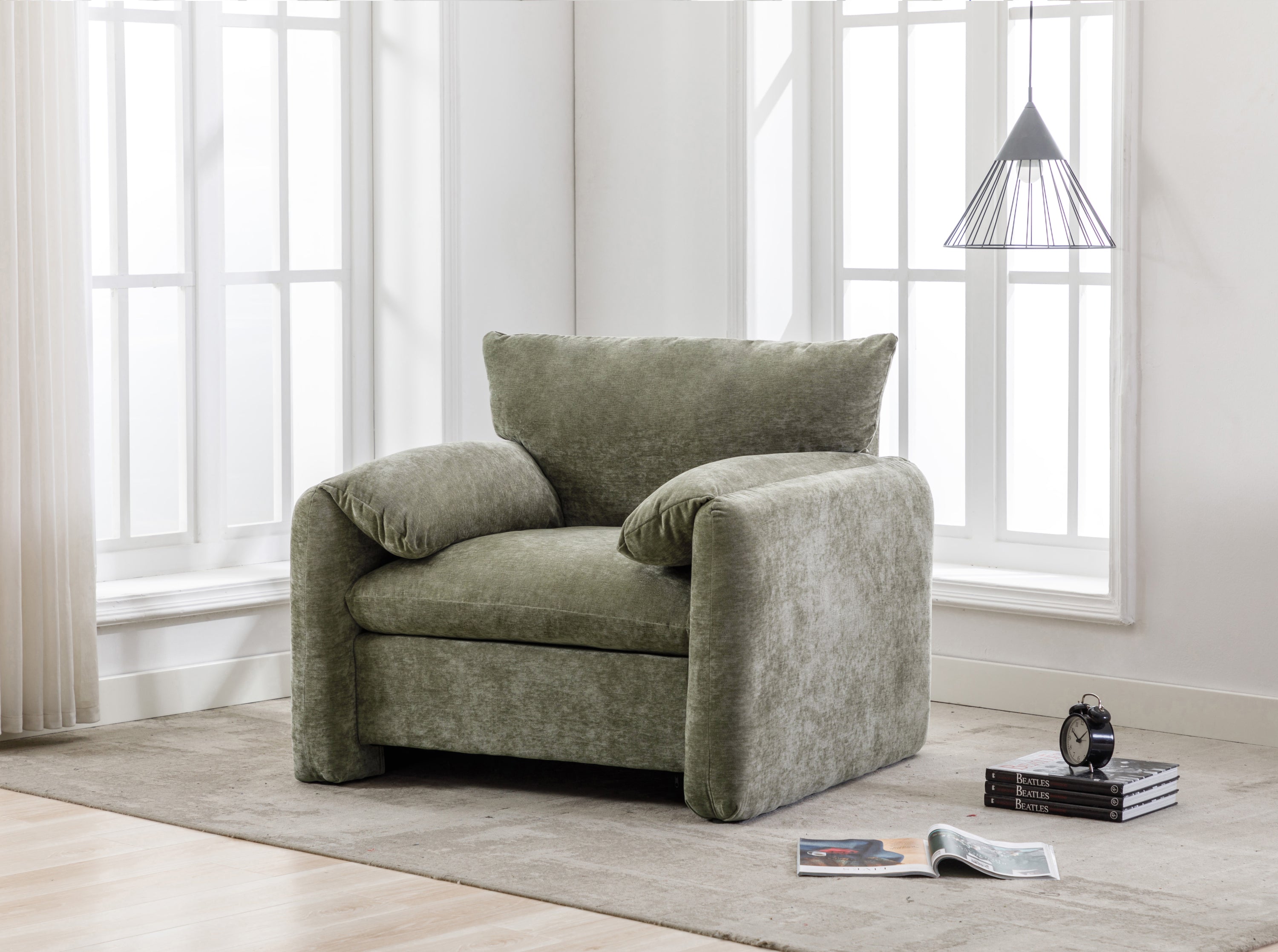 Modern Style Chenille Oversized Armchair - Matcha Green