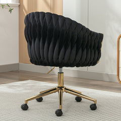 Modern Home Office Leisure Chair with Adjustable Velvet Height and Adjustable Casters - Black