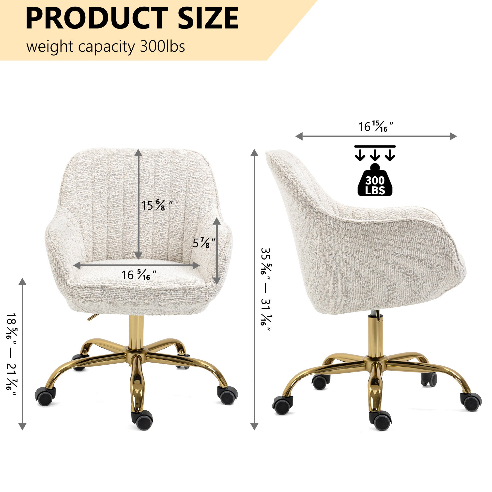 360° Beige Boucle Fabric Swivel Chair With High Back - Beige