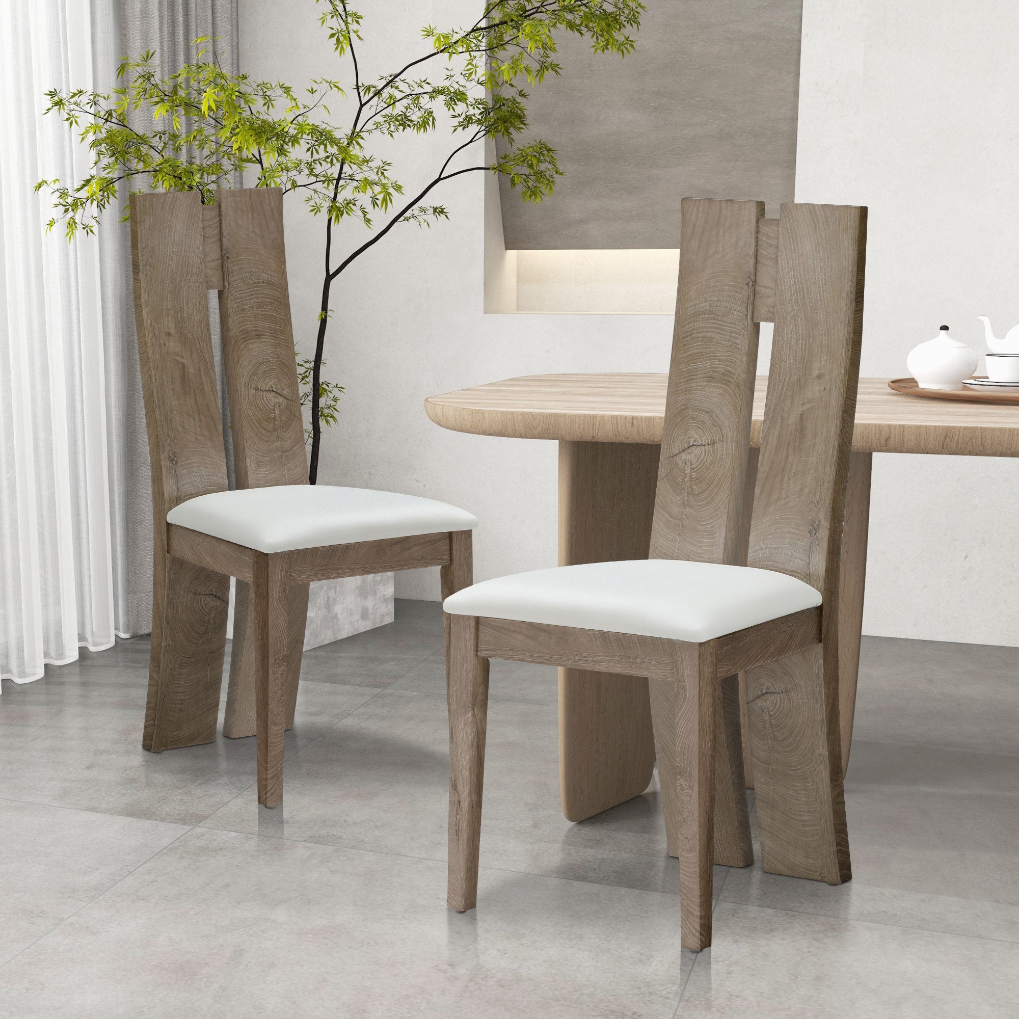 Dining Chair Set of 2 MDF, sponge .PU Leather Upholstered Cushion Seat Wooden Back Side Chairs Wood Armless Dining Chairs with High Back