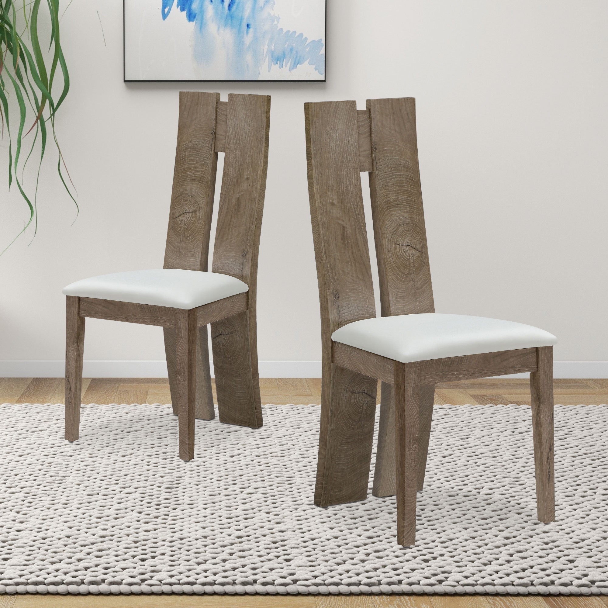 Dining Chair Set of 2 MDF, sponge .PU Leather Upholstered Cushion Seat Wooden Back Side Chairs Wood Armless Dining Chairs with High Back