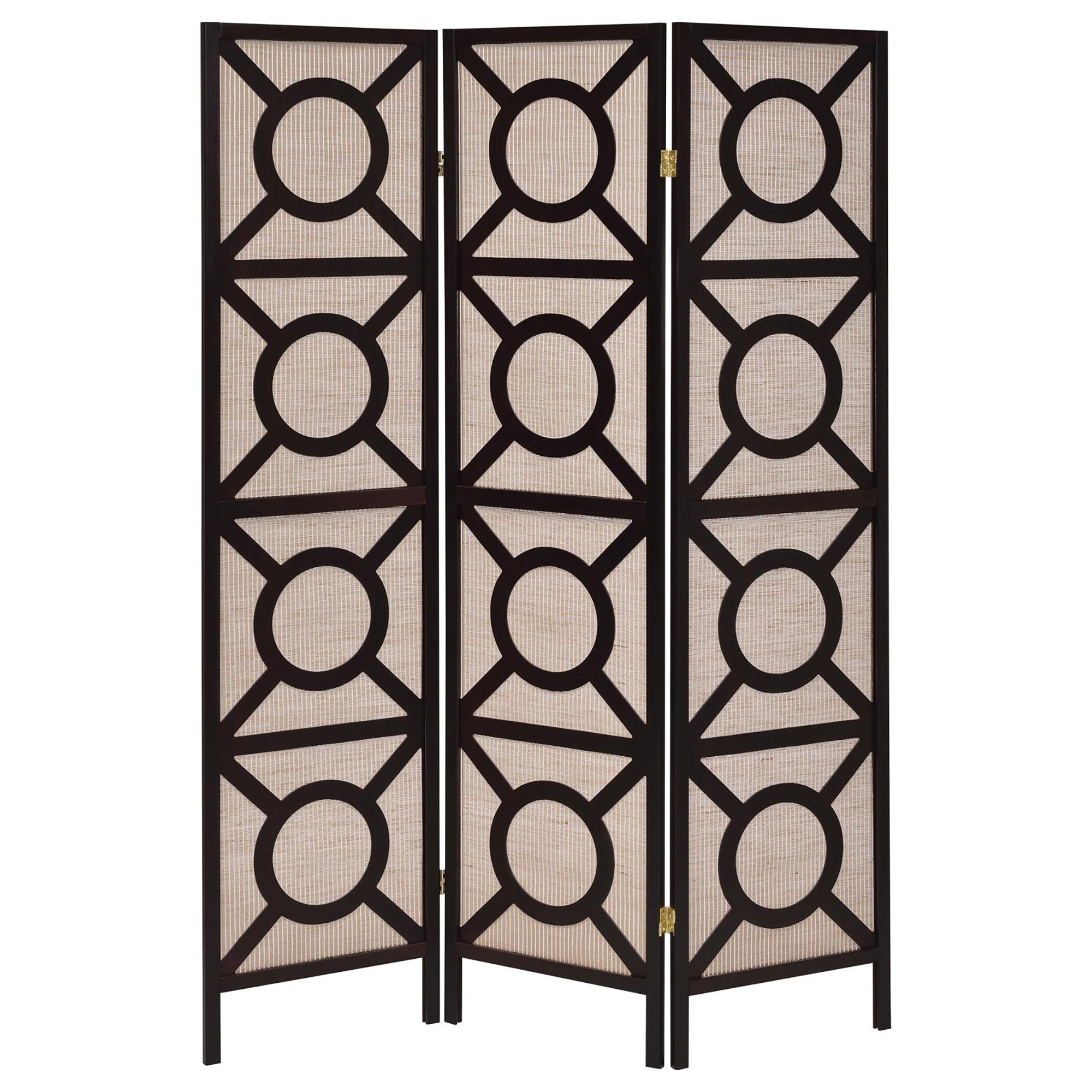 Tan and Cappuccino Circle Pattern 3-Panel Folding Screen