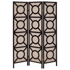 Tan and Cappuccino Circle Pattern 3-Panel Folding Screen