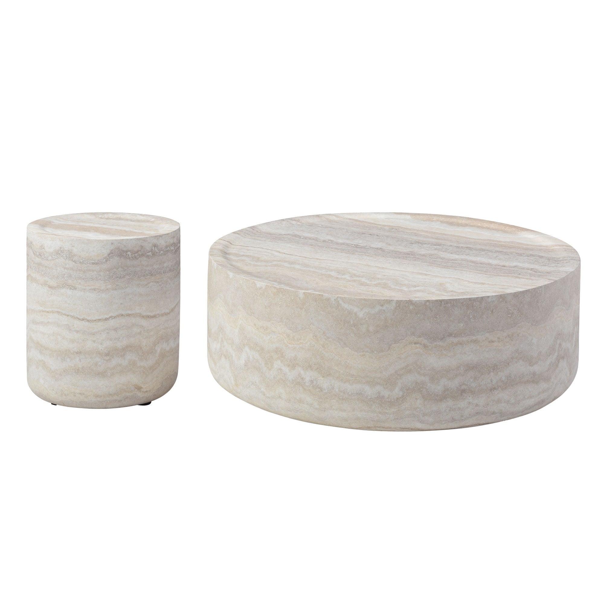 Modern Set of 2 Faux Travertine Textured Pattern Coffee Tables - No Need Assembly.