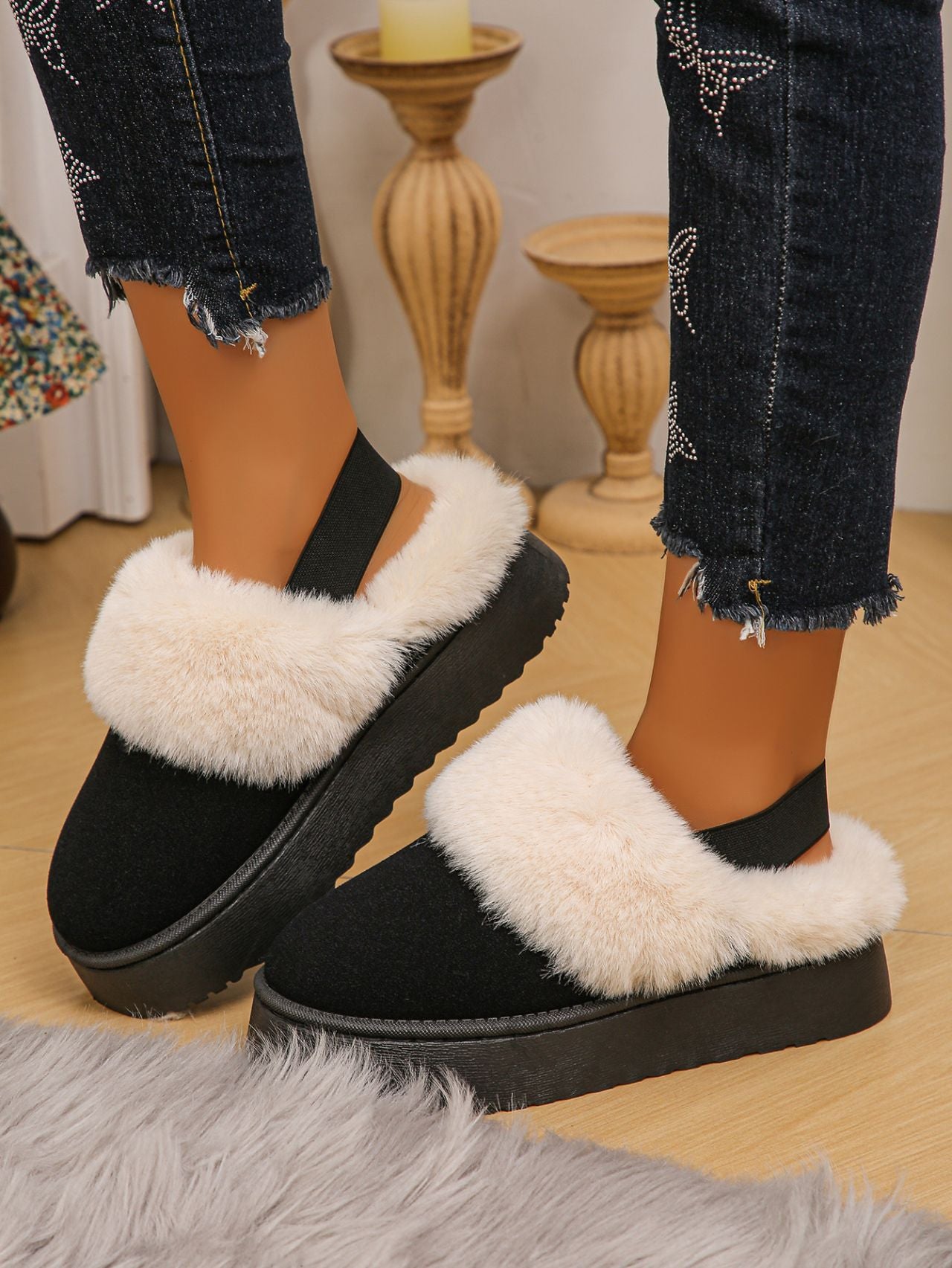 Cozy Faux Fur Round Toe Platform Slippers