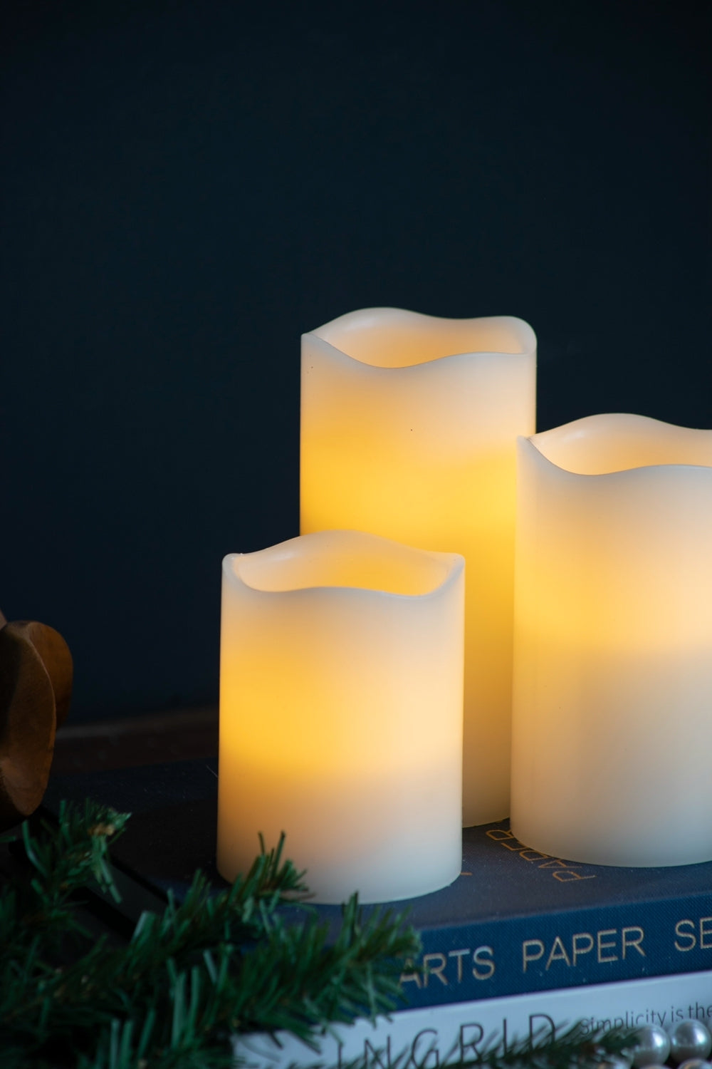 Set of 3 Ivory LED Candles with Remote Timer