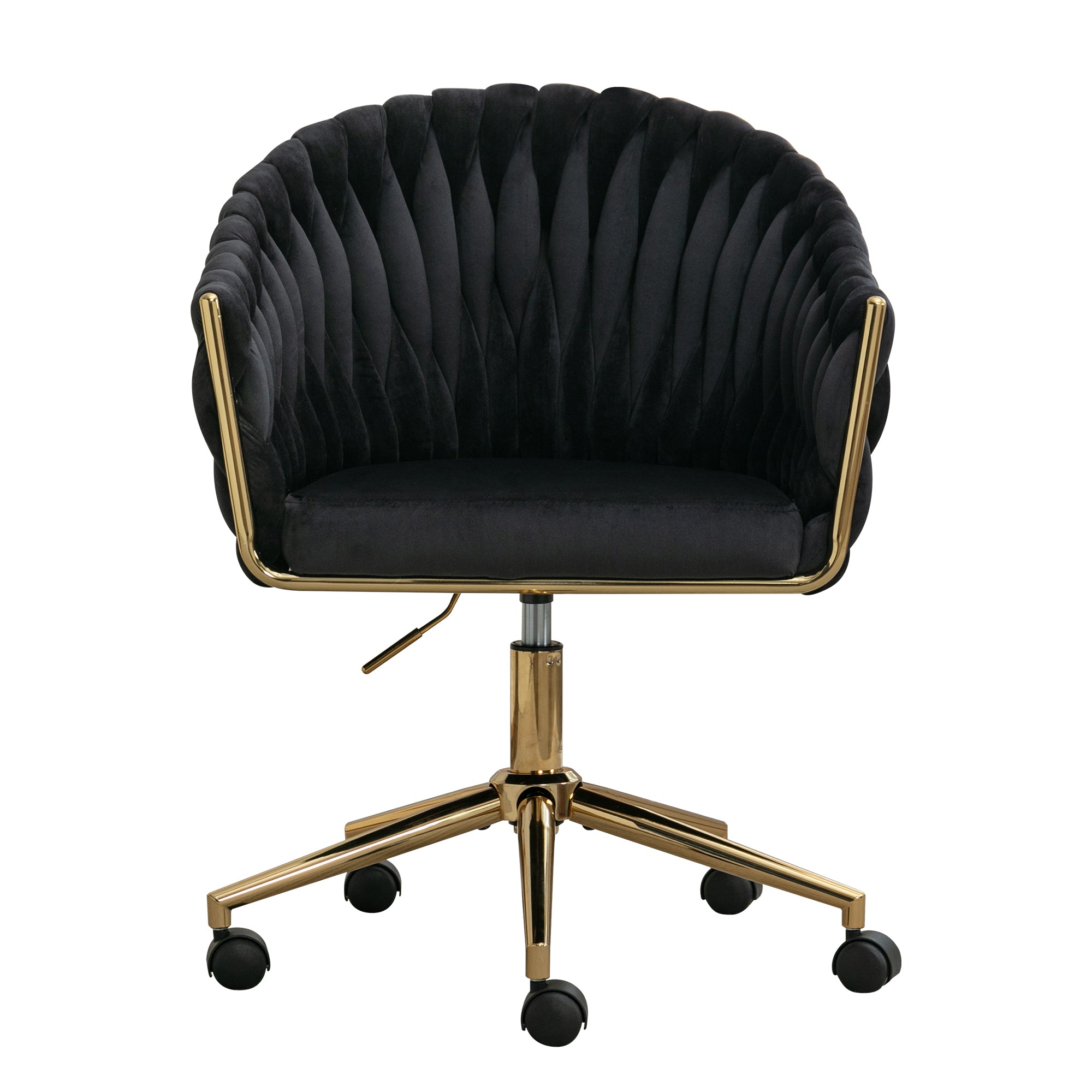 Modern Home Office Leisure Chair with Adjustable Velvet Height and Adjustable Casters - Black