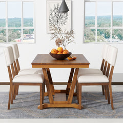 Rustic 5-piece Dining Table Set with 4 Upholstered Chairs - Walnut