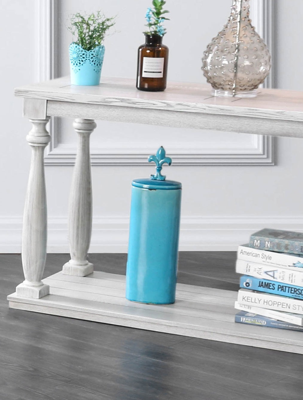 Rustic Style 1pc Sofa Table Open Bottom Shelf Plank Style - Antique White