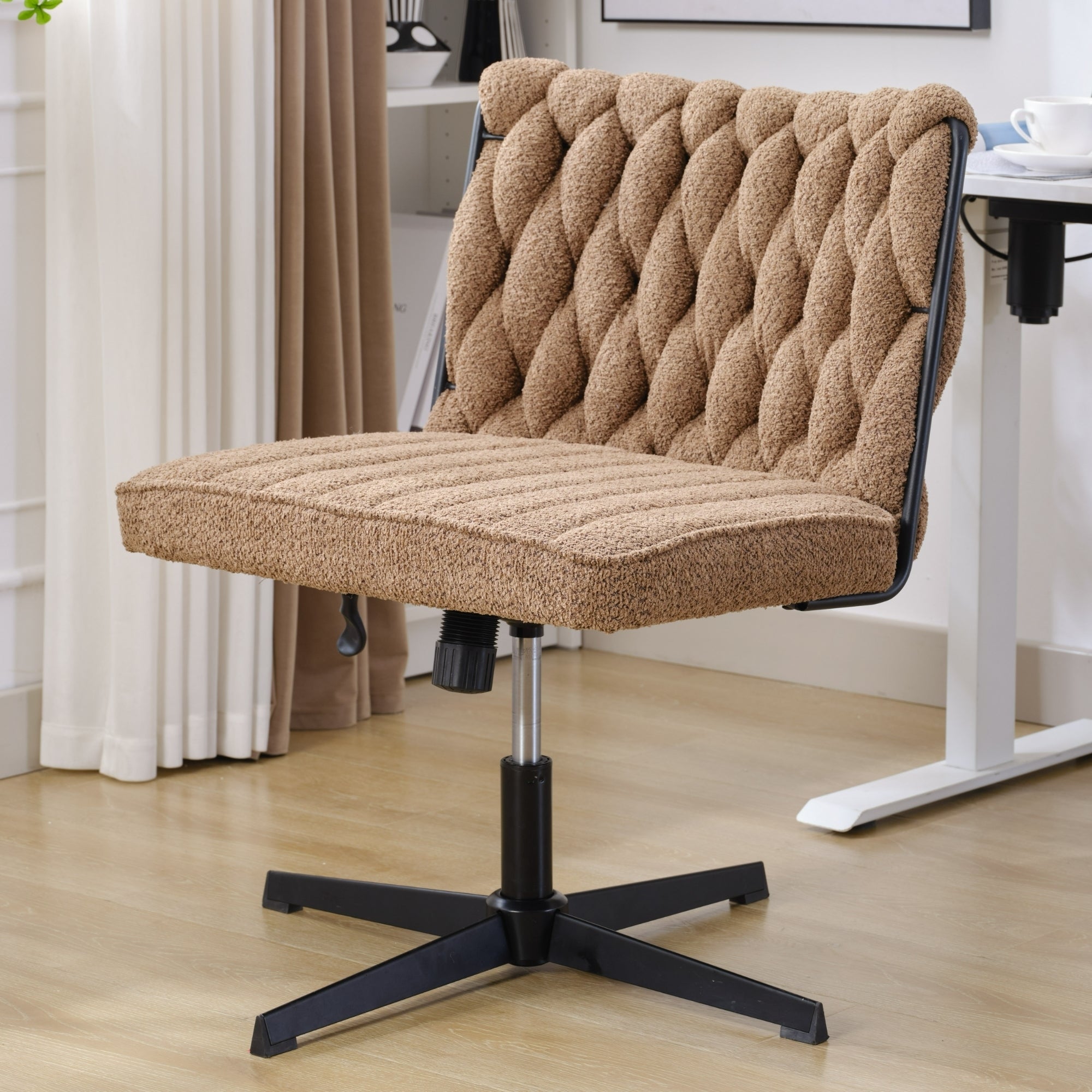 Armless Office Desk Chair No Wheels, Brown