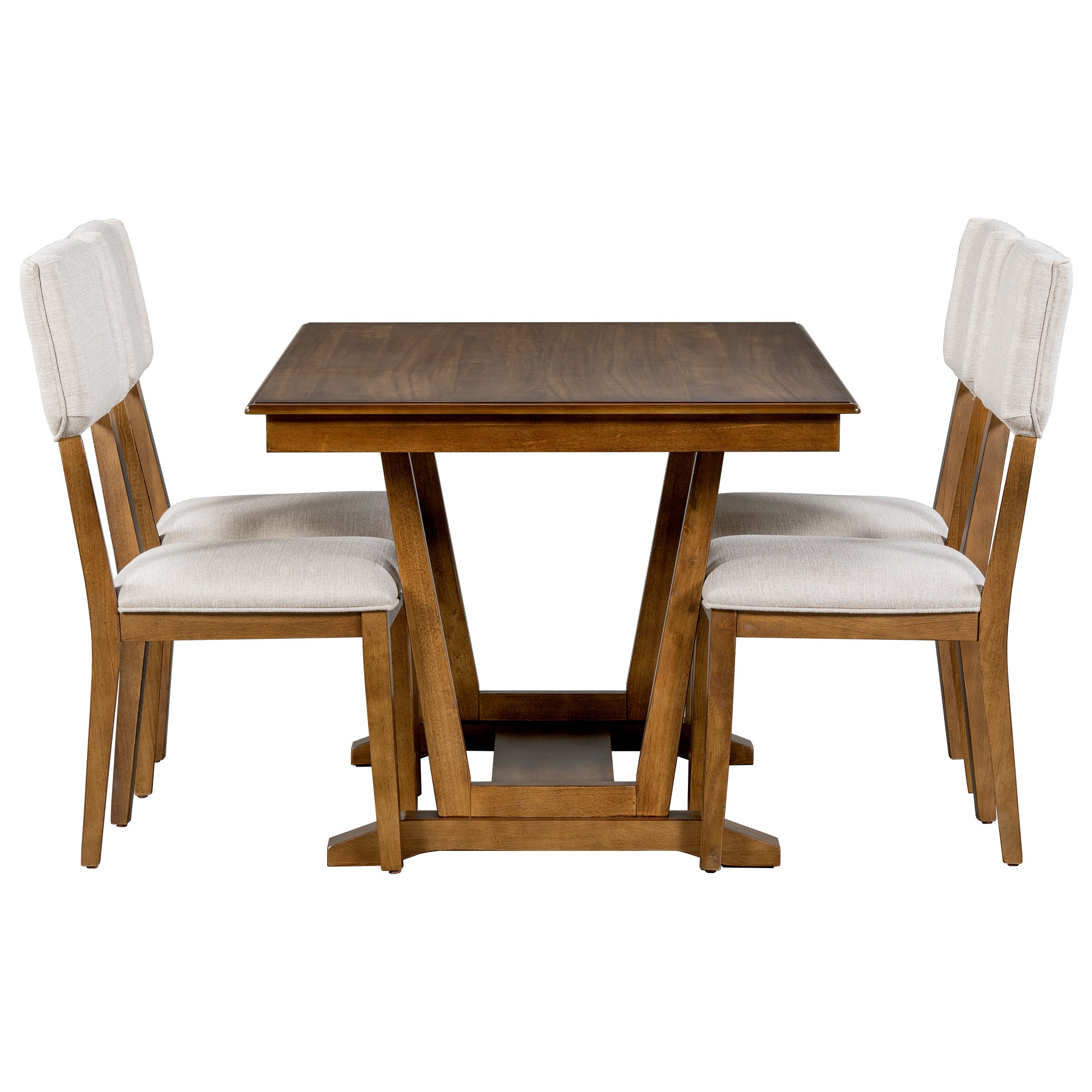 Rustic 5-piece Dining Table Set with 4 Upholstered Chairs - Walnut