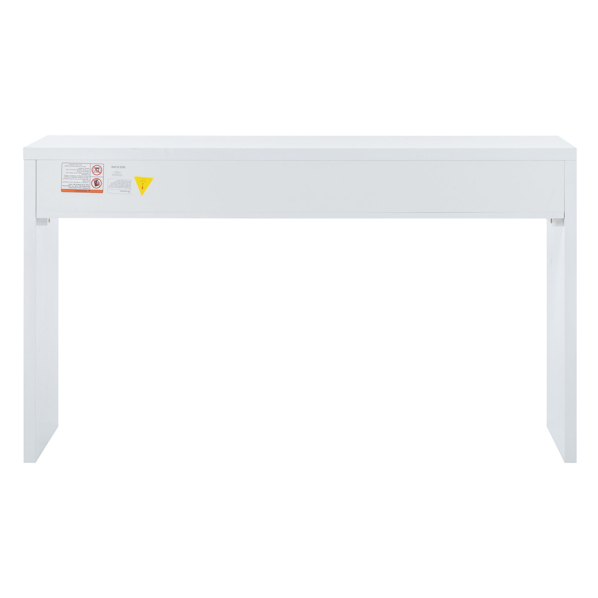 Modern Minimalist Console Table with Open Tabletop and Four Drawers with Metal Handles - White