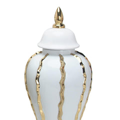 Elegant White Ceramic Ginger Jar with Gold Accents - Timeless Home Decor 18.50"H