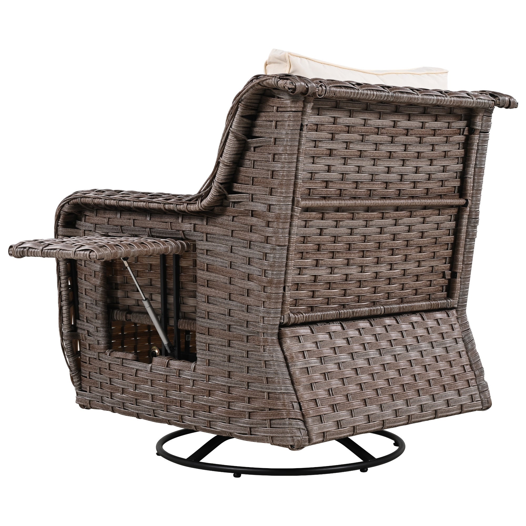 5 Pieces Outdoor Patio Furniture Set with Pet House Cool Bar and Retractable Side Tray, Rattan Wicker Patio Swivel Rocking Chairs Set of 2 with Ottomans - Beige