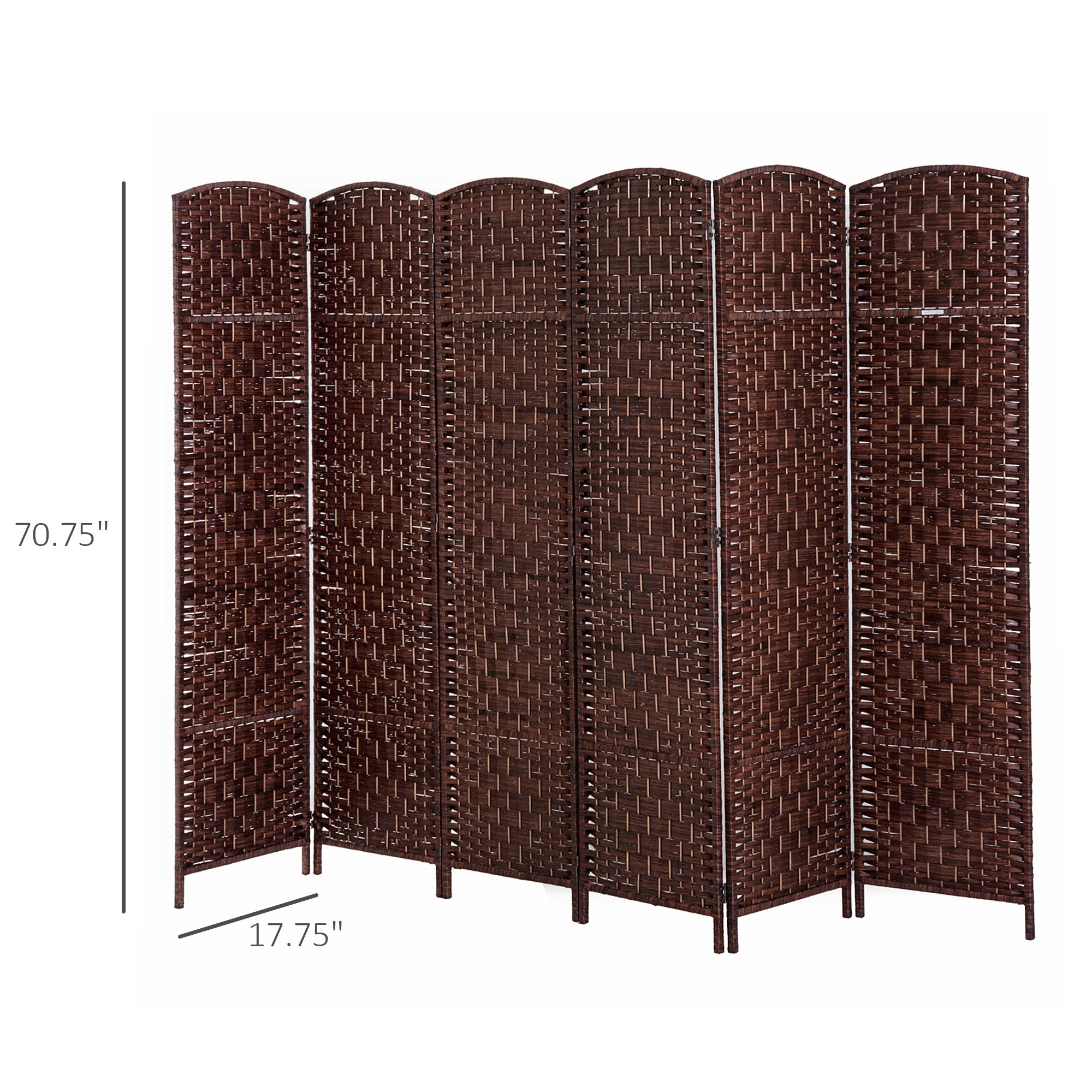 6' Tall Wicker Weave 6 Panel Room Divider Privacy Screen - Brown