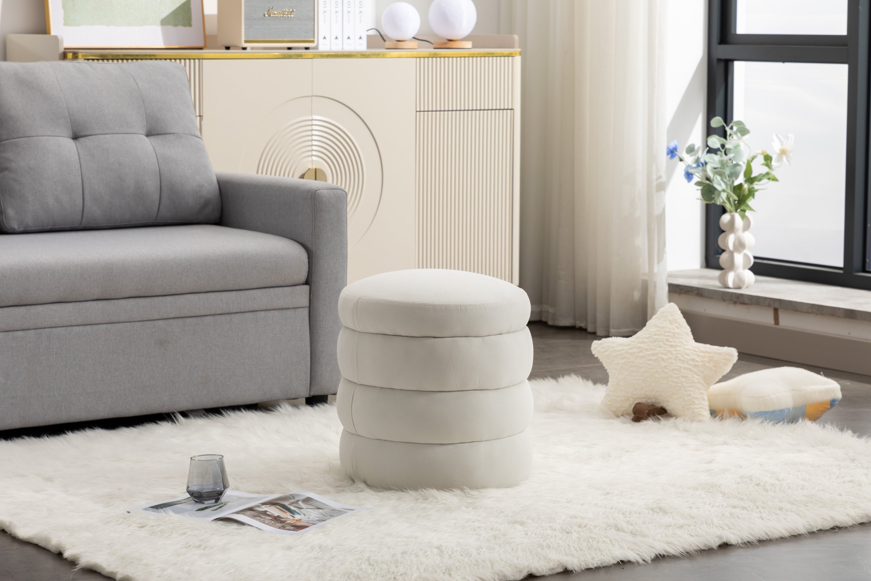 Soft Velvet  Round Ottoman Footrest Stool