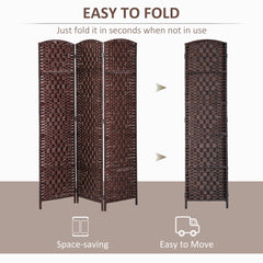 6' Tall Wicker Weave 3 Panel Room Divider Privacy Screen - Brown