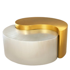 Ying Yang Modern & Contemporary Style 2PC Coffee Table Made with Iron Sheet Frame in Gold & Silver