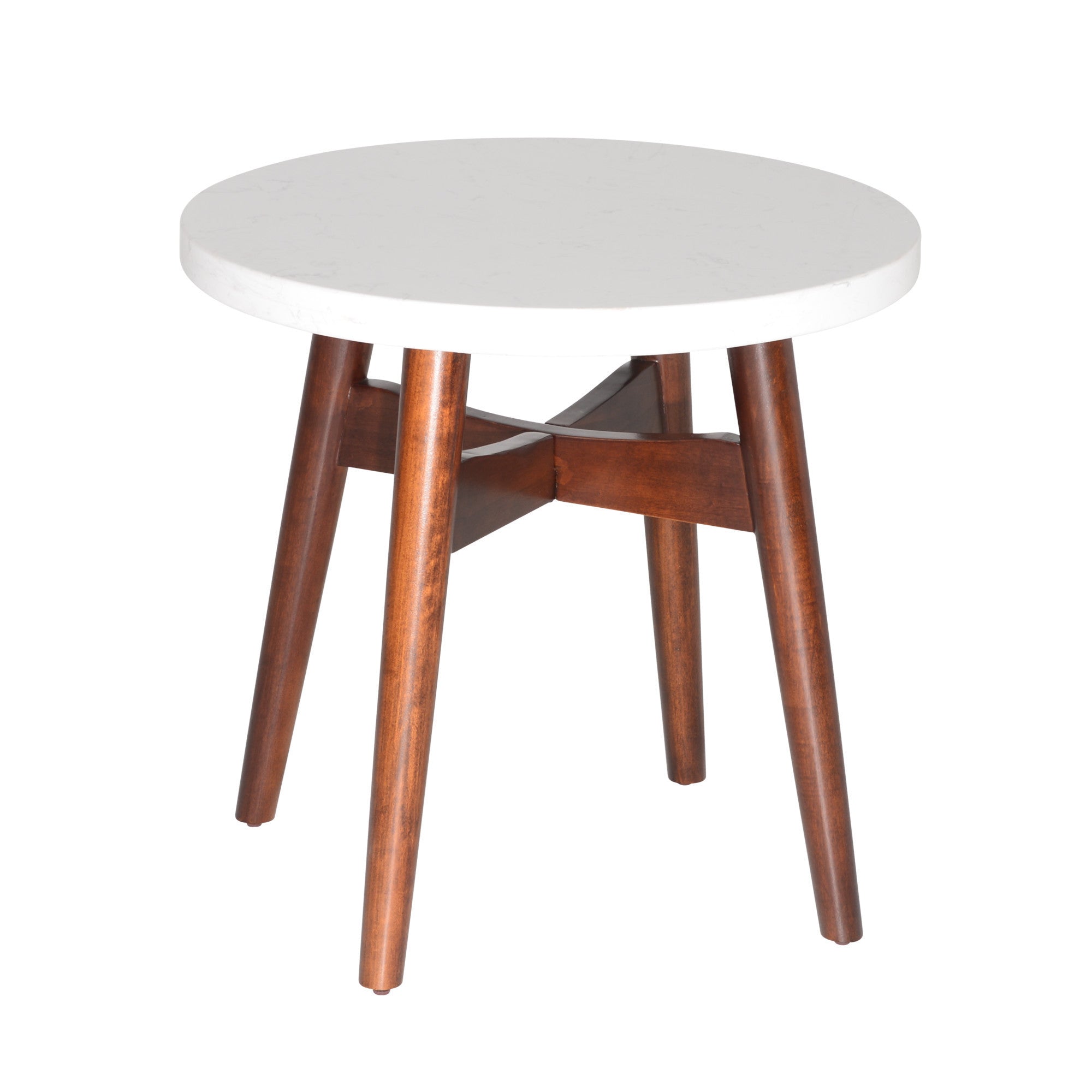 Contemporary Design Accent Table - Natural Cherry Legs, White Silverstone Tops