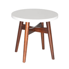 Contemporary Design Accent Table - Natural Cherry Legs, White Silverstone Tops