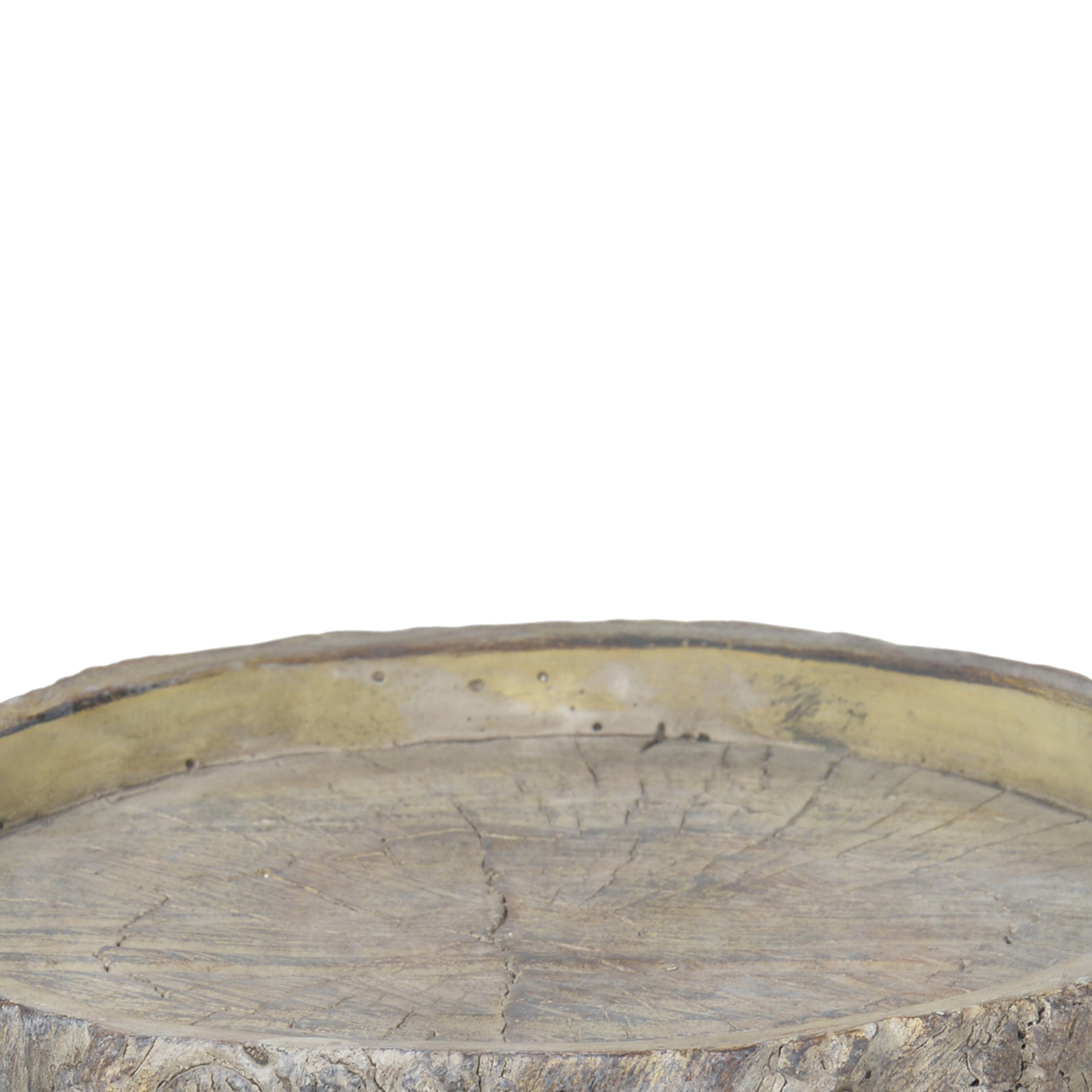 Decorative Round Shape Cemented Log Plate/Tray, Gray