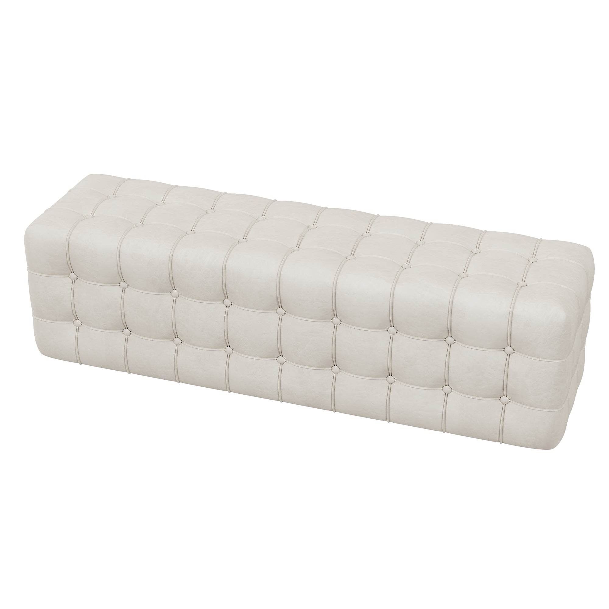 Elegant and Luxurious Velvet Ottoman Bench, Rectangular Footstool, No Assembly Required - White