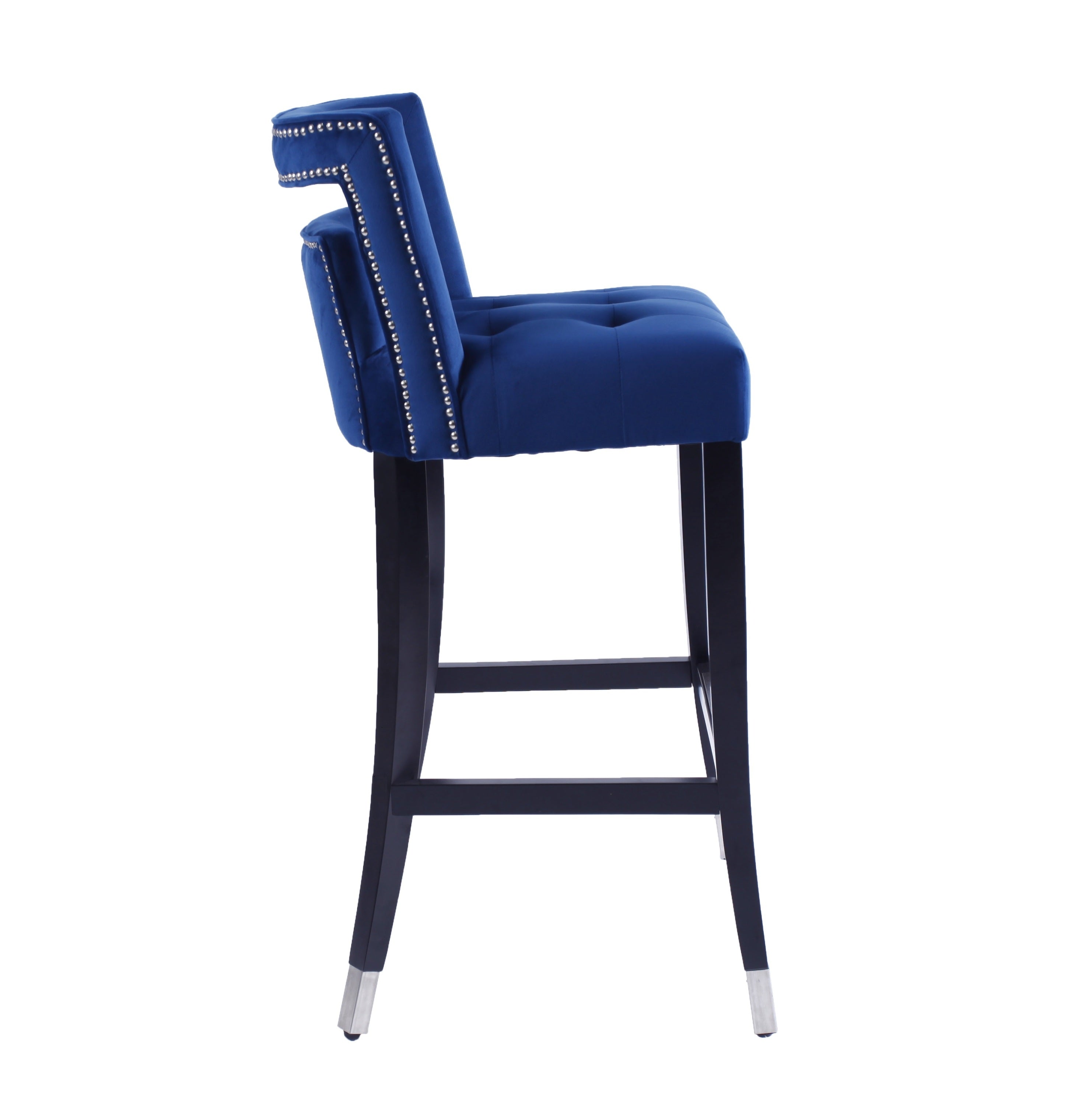 Suede Velvet Barstool with nailheads Living Room Chair 2 pcs Set - 30 inch Seater height - Navy