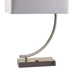 22.5" Tall Metal Table Lamp with Silver finish and Curved design, White Shade