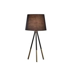 20" Tripod Leg Metal Table Lamp" Devon", Matte Black / Gold Metal