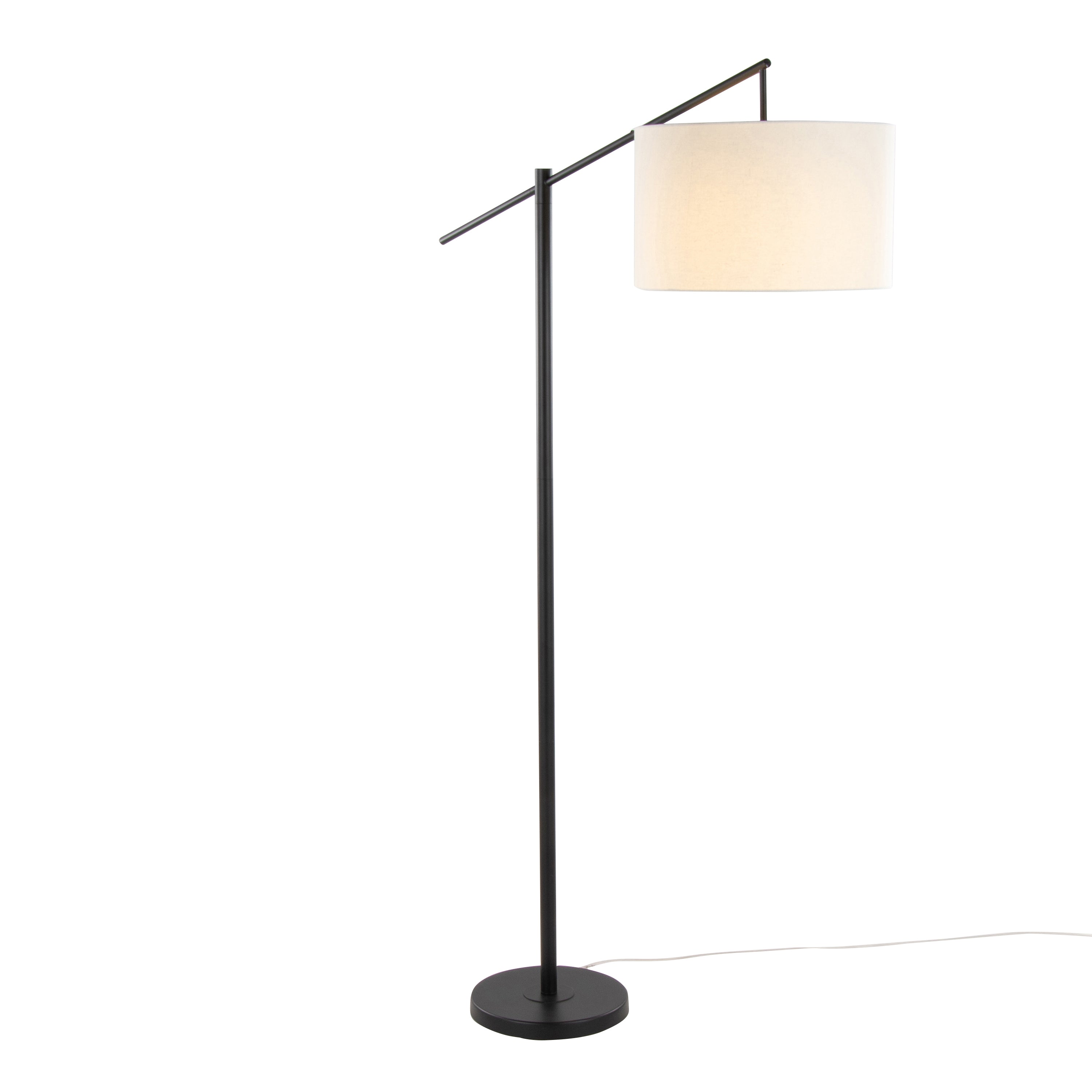 69" Contemporary Floor Lamp in Matte Black Metal with Natural Linen Shade