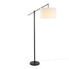 69" Contemporary Floor Lamp in Matte Black Metal with Natural Linen Shade