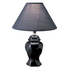 13" Tall Ceramic Table Lamp, Urn-Shaped with Black finish, Linen Shade