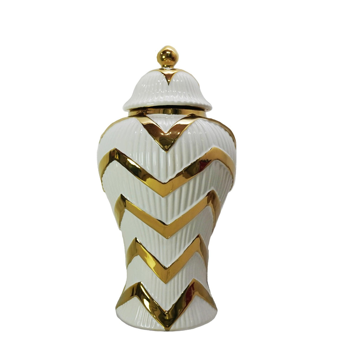 Timeless White Gilded Waves Ginger Jar with Removable Lid 12.50"H