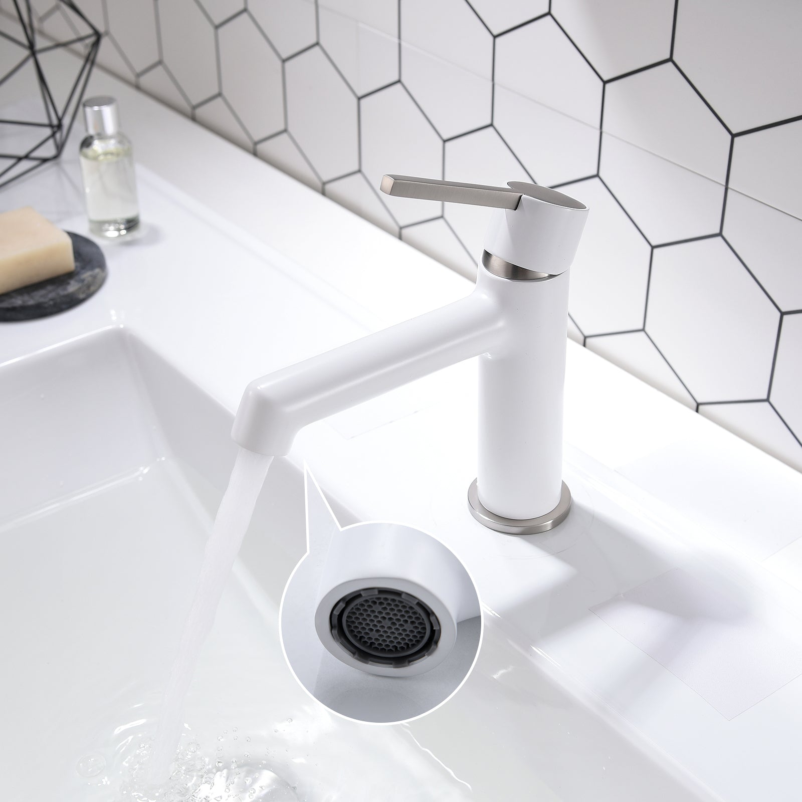 White Bathroom Faucet for Sink 1 Hole, Single Handle