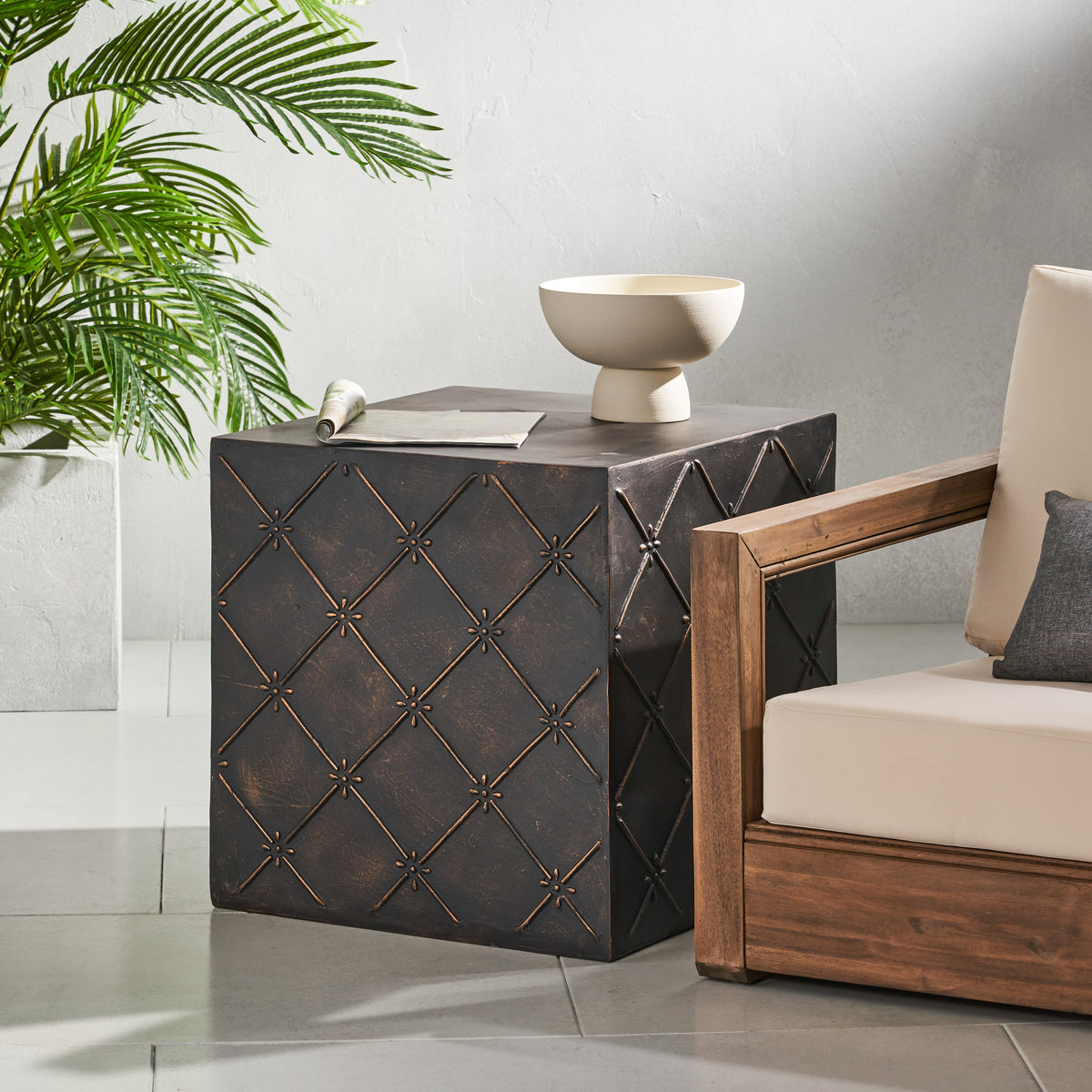 Modern Cube Design End Table - Copper