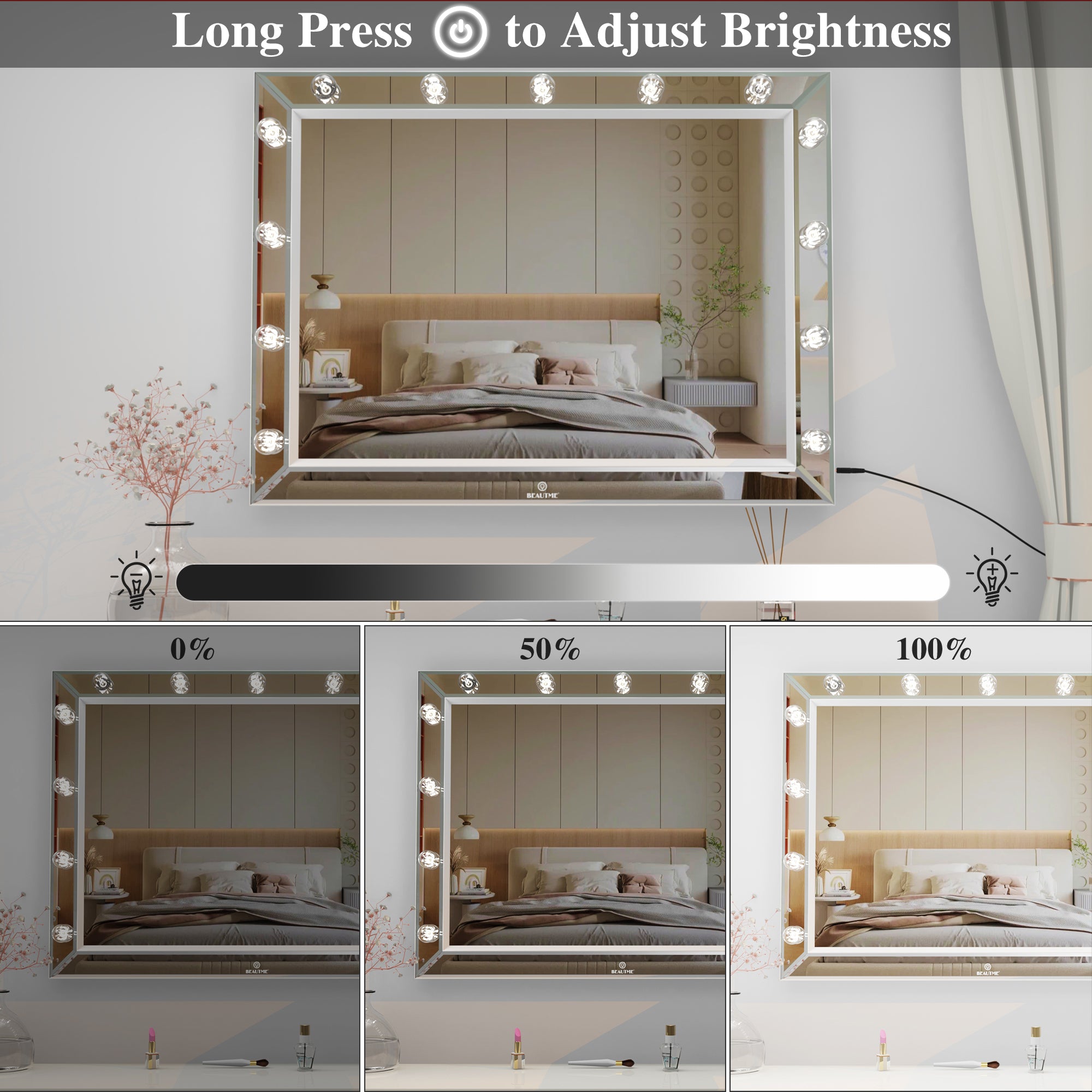 Hollywood Vanity Mirror with Uss Bulbs Luxury Vanity Mirror with Lights Large Size Makeup Mirror Smart Touch White Lighting, 40x30.5 inch