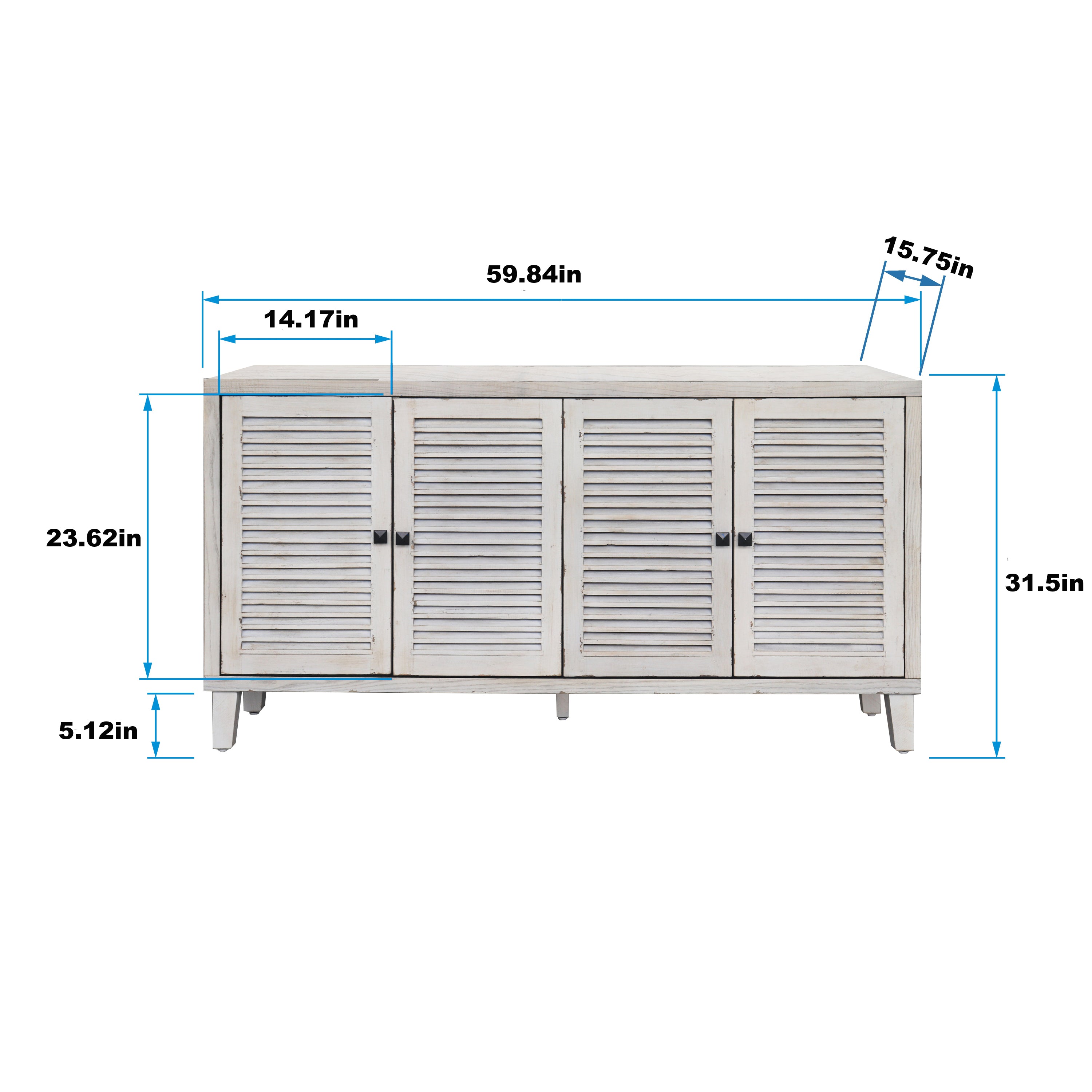 Accent Cabinet 4 Shutter Door Wooden Cabinet Sideboard Buffet - Natural Wood Wash